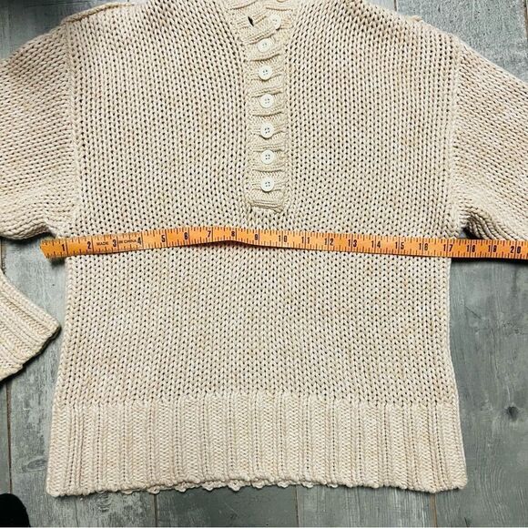 Soft Surroundings Sweater Hoodie Chunky Knit 1/4 Button Collar Cotton Cream S - Picture 9 of 11